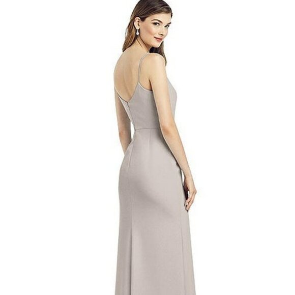 After Six 6822..Spaghetti Strap V-Back Crepe Gown with Front Slit...Taupe...Sz 2 - Picture 3 of 6